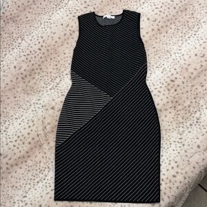 Alexander Wang Diagonal Striped Black Midi Dress